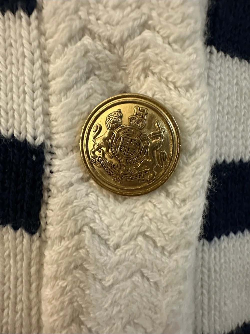 J. Crew Navy and White Striped Button-Up Cardigan with Gold Buttons